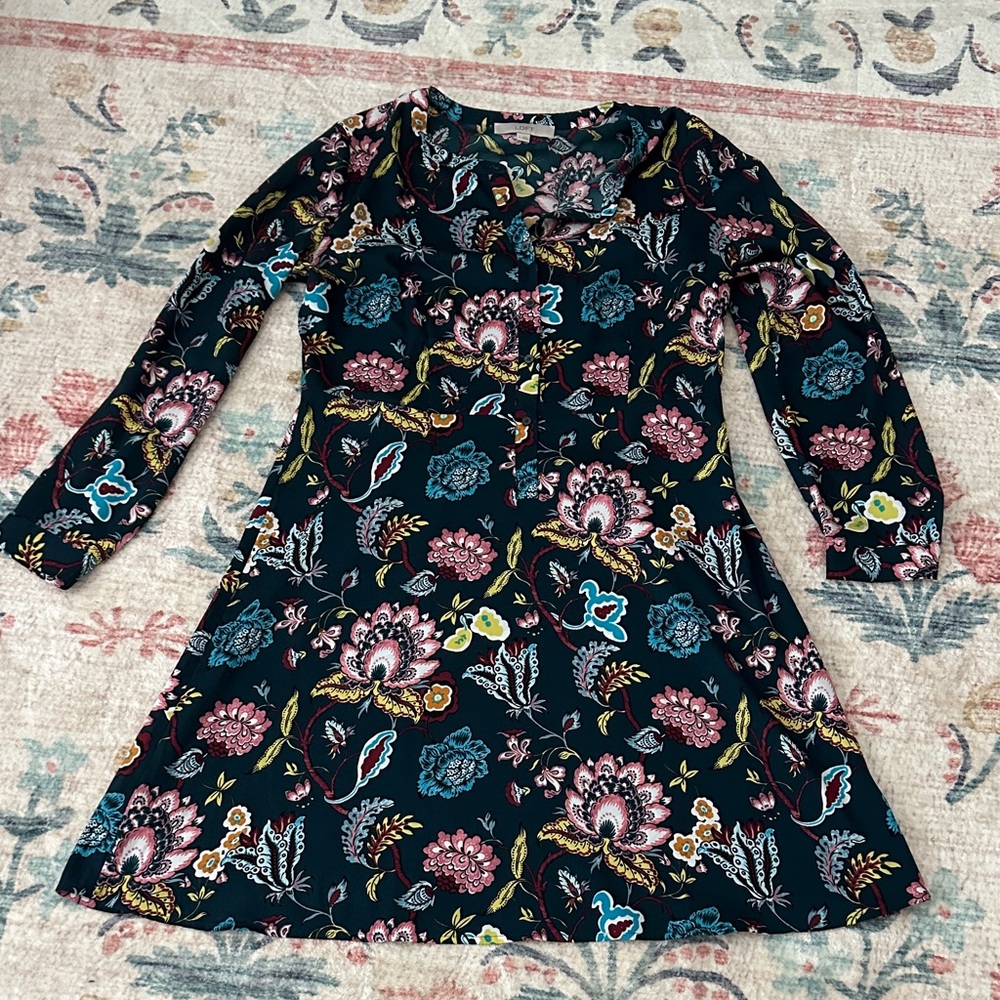LOFT Teal and Pink Floral Dress